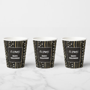 Vasos De Papel Fiesta de disfraces de Halloween negro oro perlas