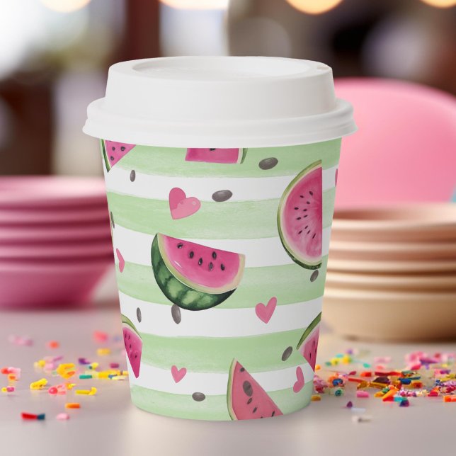 Vasos De Papel Fiesta de frutas de verano de la sandía rosa (pink watermelon, girl summer birthday paper cups.)