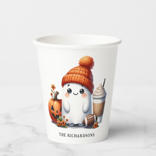 Vasos De Papel Fiesta de Fútbol Halloween  a los chicos fantasmas (Anverso)