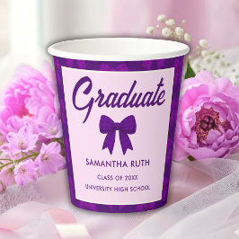 Vasos De Papel Fiesta de Graduación con Lazo de Cuadros Morado