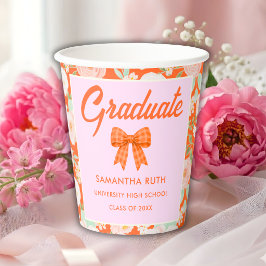 Vasos De Papel Fiesta de Graduación con Lazo de Cuadros Naranja d