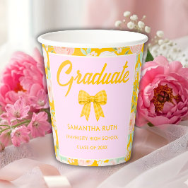 Vasos De Papel Fiesta de Graduación con Lazo de Gingham Amarillo