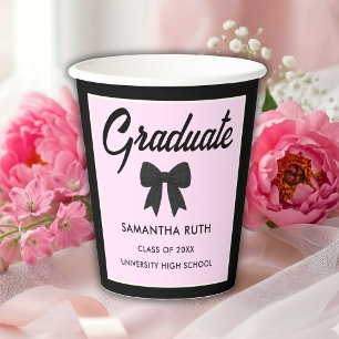 Vasos De Papel Fiesta de Graduación con Lazo de Gingham Negro