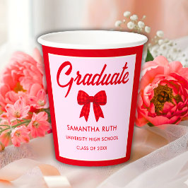 Vasos De Papel Fiesta de Graduación con Lazo de Gingham Rojo
