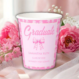 Vasos De Papel Fiesta de Graduación con Lazo de Gingham Rosa