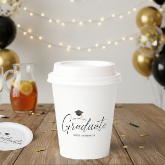 Vasos De Papel Fiesta de Graduación con Letra Elegante Moderna