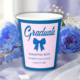 Vasos De Papel Fiesta de Graduación con Moño de Cuadros Azules
