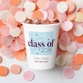 Vasos De Papel Fiesta de Graduación con Patrón Azul Moderno y Ele