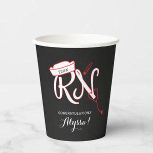 Vasos De Papel Fiesta de graduación de enfermeras, RN tiza roja