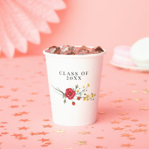 Vasos De Papel Fiesta de Graduación de Flor Silvestre Roja