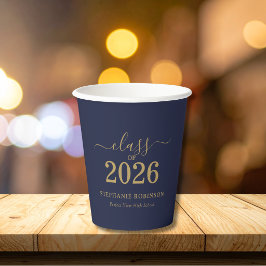 Vasos De Papel Fiesta de Graduación de la Clase de 2026 Azul Mari