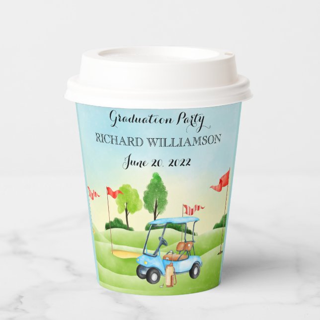 Vasos De Papel Fiesta de Graduación del Tema del Golf Divertido (Anverso)