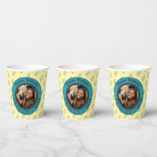 Vasos De Papel Fiesta de Graduación Moderna con Foto en Amarillo
