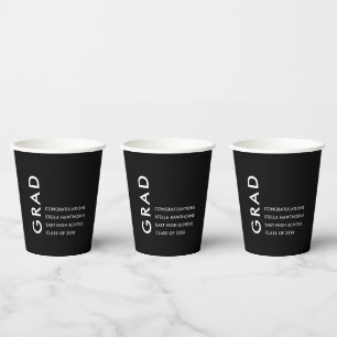 Vasos De Papel Fiesta de Graduación Moderna Minimalista Negra y B