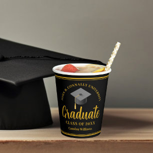 Vasos De Papel Fiesta de graduación negra de oro personalizada fo