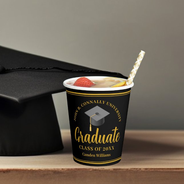 Vasos De Papel Fiesta de graduación negra de oro personalizada fo (Subido por el creador)