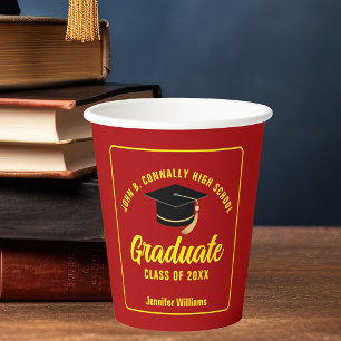 Vasos De Papel Fiesta de Graduación Personalizada Amarillo Rojo