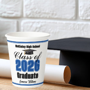 Vasos De Papel Fiesta de Graduación Personalizada Azul Clase de 2