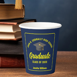 Vasos De Papel Fiesta de Graduación Personalizada Azul Marino Ama