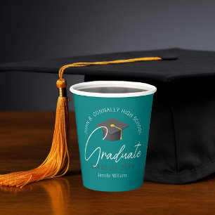 Vasos De Papel Fiesta de Graduación Personalizada Chic Turquesa p