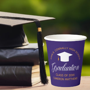 Vasos De Papel Fiesta de graduación personalizada de oro púrpura 