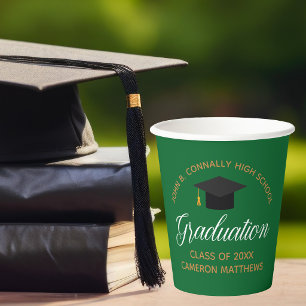 Vasos De Papel Fiesta de graduación personalizada Green Gold 2023