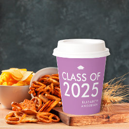 Vasos De Papel Fiesta de Graduación Personalizada Morado Moderno
