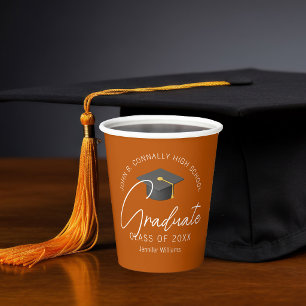 Vasos De Papel Fiesta de Graduación Personalizada Naranja Quemada