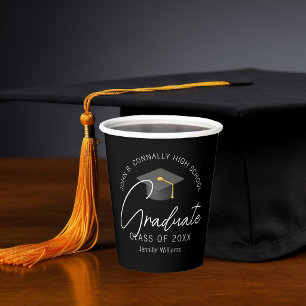 Vasos De Papel Fiesta de Graduación Personalizada Negra Elegante