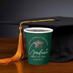 Vasos De Papel Fiesta de Graduación Personalizada Verde Oscuro Ch
