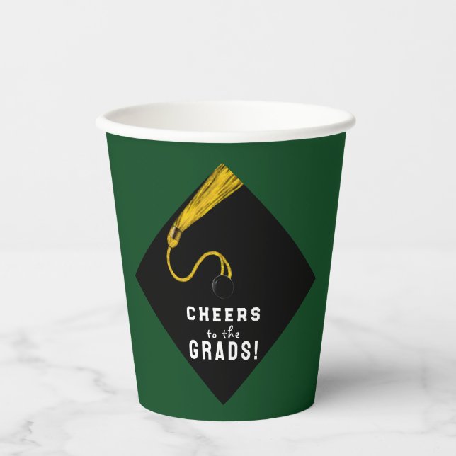 Vasos De Papel Fiesta de Graduación Verde (Anverso)