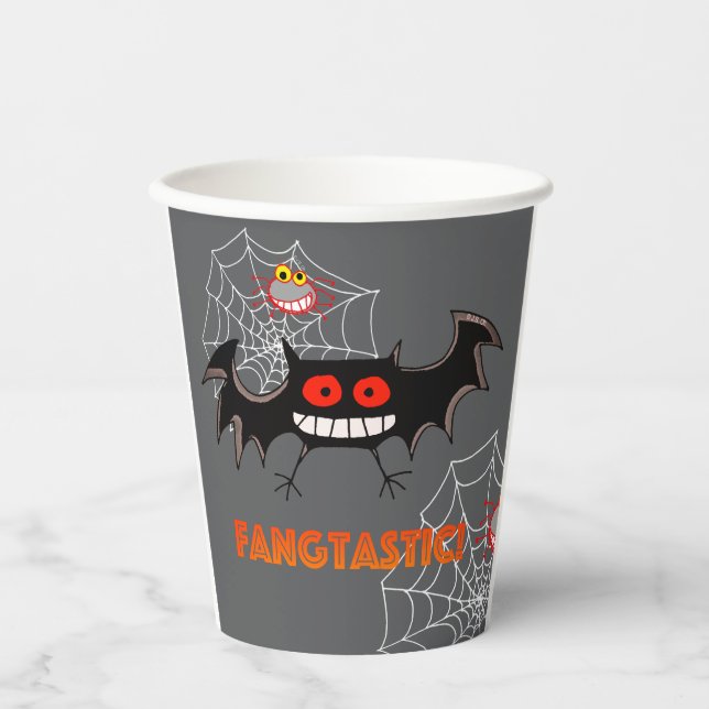 Vasos De Papel Fiesta de Halloween Fangtástica Espeluznante (Anverso)