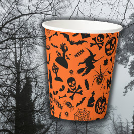 Vasos De Papel Fiesta de Halloween Feliz naranja de Halloween div