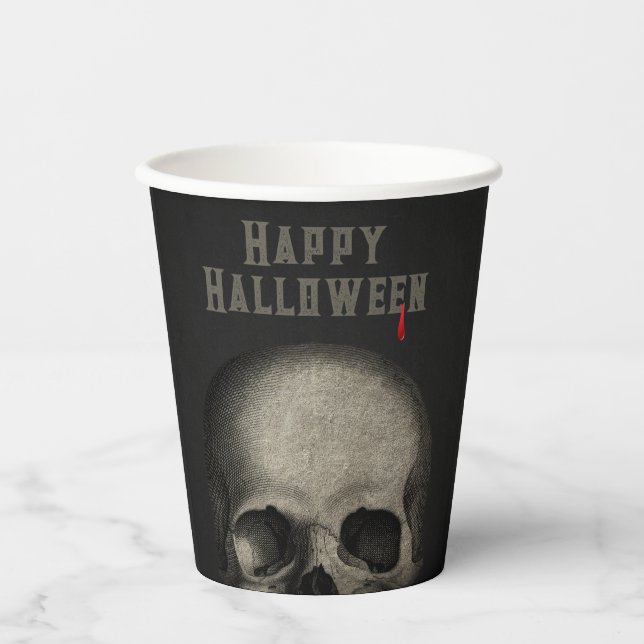 Vasos De Papel Fiesta de Halloween para adultos Spooky Skull (Anverso)