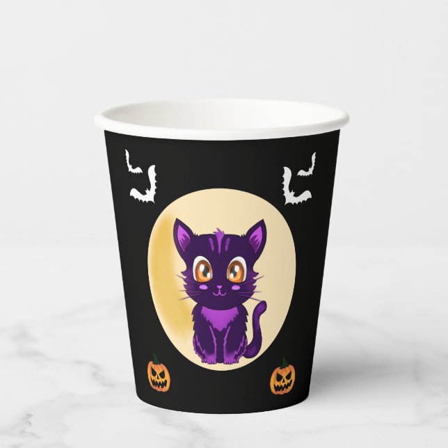 Vasos De Papel Fiesta de halloween para los niños del gato Person (Anverso)