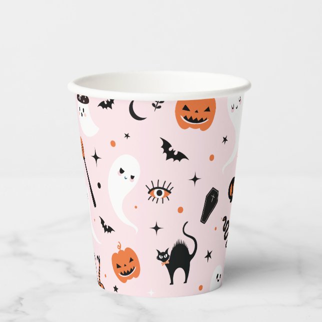 Vasos De Papel Fiesta de Halloween Rosa (Anverso)