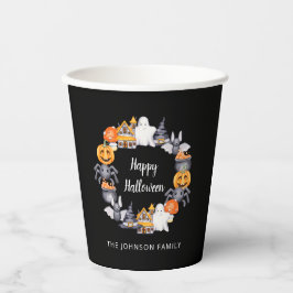 Vasos De Papel Fiesta de Ilustracion Cute Black Happy Halloween