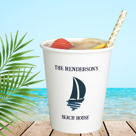 Vasos De Papel Fiesta de la Casa de Playa Náutica de la Marina Bl