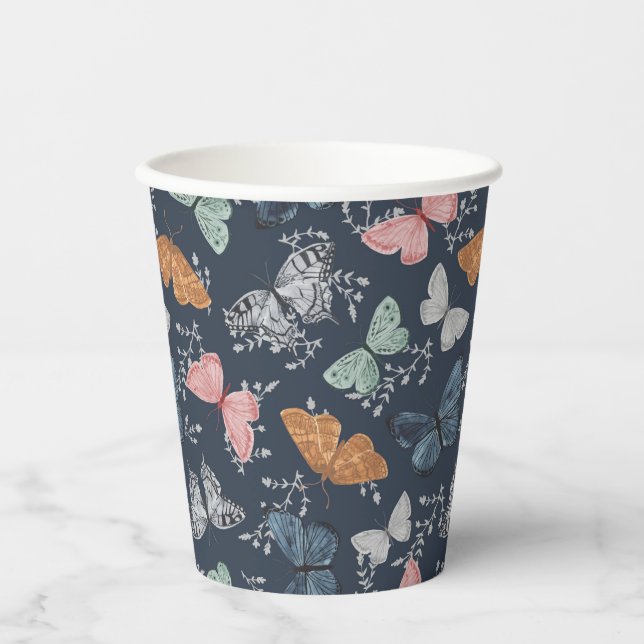 Vasos De Papel Fiesta de la ducha de mariposa del Boho azul de la (Anverso)