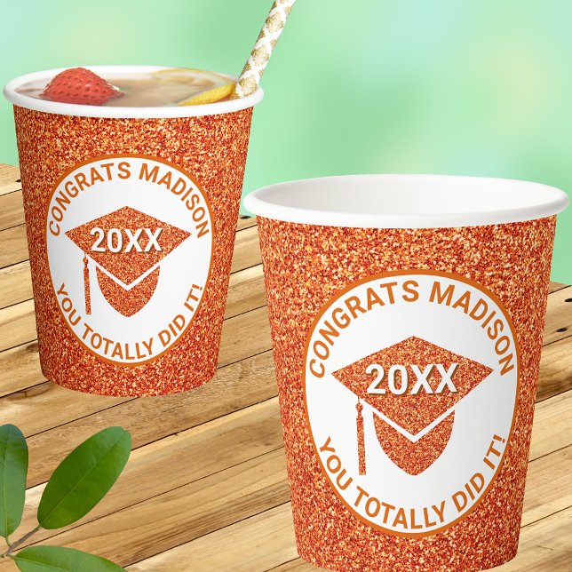 Vasos De Papel Fiesta de la escuela elegante del Grad Glam Naranj (Subido por el creador)