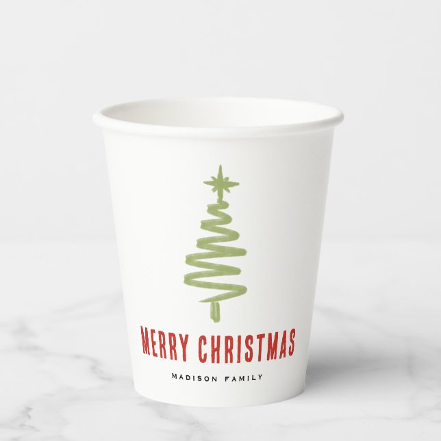 Vasos De Papel Fiesta de la familia Green & Red Christmas Tree (Anverso)