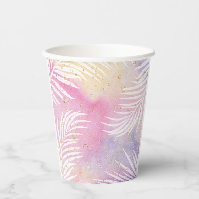 Vasos De Papel Fiesta de la piscina arcoiris Palm Pastel Tropical (Anverso)