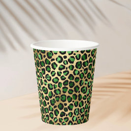 Vasos De Papel Fiesta de leopardo de oro verde esmeralda