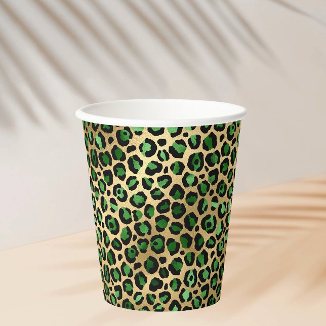 Vasos De Papel Fiesta de leopardo de oro verde esmeralda (Subido por el creador)