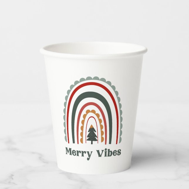 Vasos De Papel Fiesta de los Navidades Retro Arcoiris de Merry Vi (Anverso)