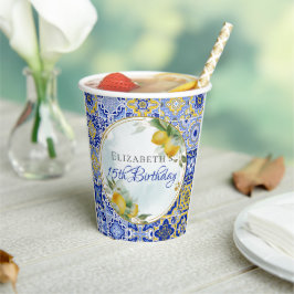 Vasos De Papel Fiesta de marco Purpurina Lemons de color azul ita