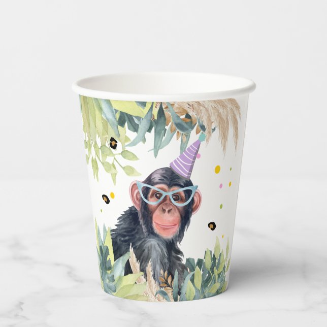 Vasos De Papel Fiesta de monos chimpancés animales Safari cumplea (Reverso )