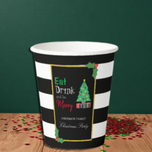 Vasos De Papel Fiesta de Navidad Come Bebe y Alégrate