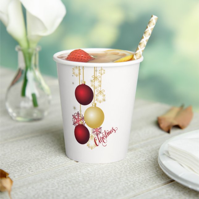 Vasos De Papel Fiesta de Navidades blancos, dorados y rojos (in situ)