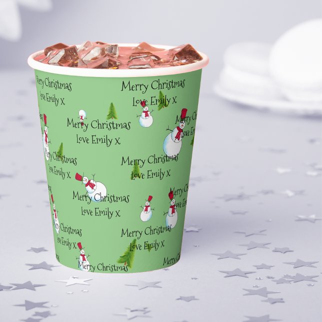 Vasos De Papel Fiesta de Navidades de Snowman personalizados (Host the perfect Christmas party with personalized party cups.)
